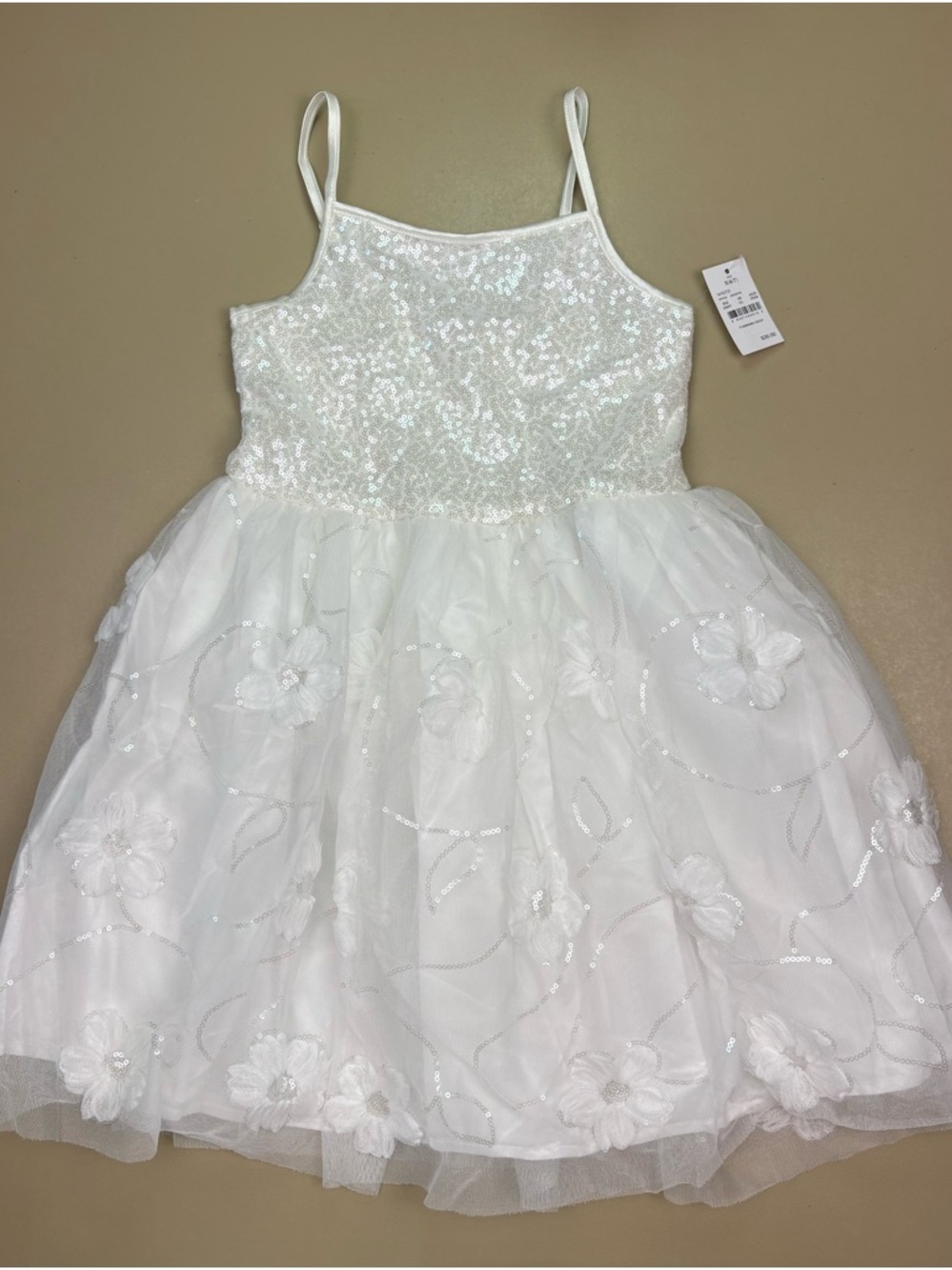 Zenzi Girls White Sequin Dress Floral Tulle Party Easter Wedding Size S NWT